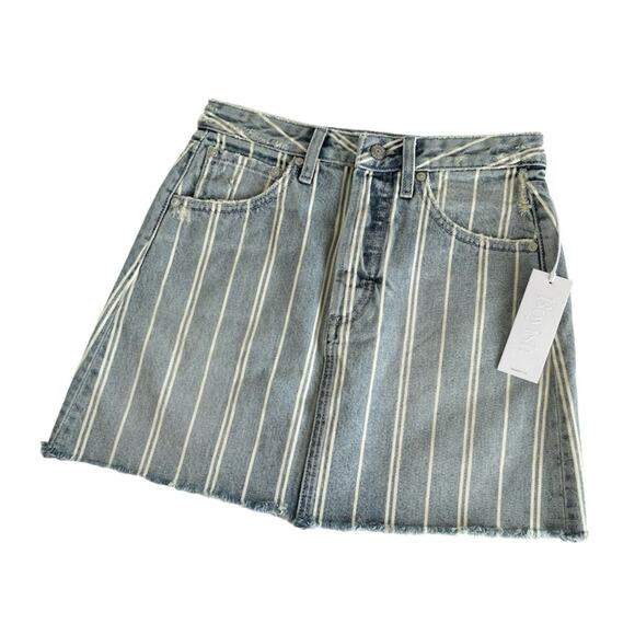 Revolve Boyish Corey Striped Raw Hemline Casual Cotton Denim Mini Skirt Size 25 - Picture 1 of 8